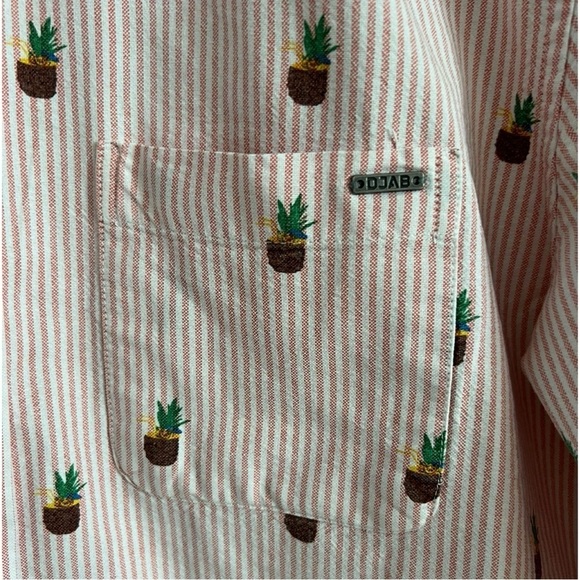 DJAB Men’s Pineapple Pink and White Pinstripe Causal Dress-shirt Large - Picture 4 of 4